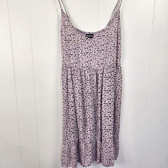 Hurley Purple Sleeveless Babydoll Mini Dress Summer Sundress Leopard Print - Picture 4 of 9
